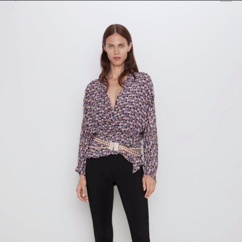 Zara Floral Print Blouse - Black and Purple